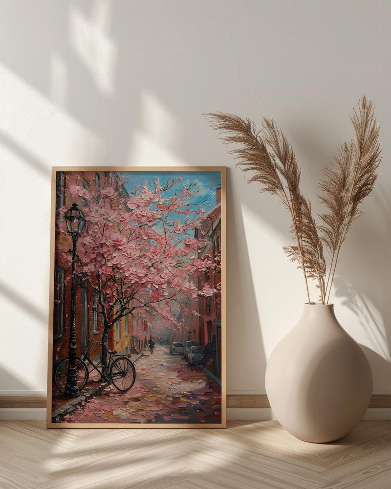 Boston Beacon Hill Art Print, Pink Magnolia Decor - Spring Poster