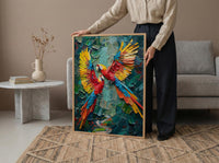 Scarlet Macaw Art, Mexico Wildlife Decor - Flying Parrot Print