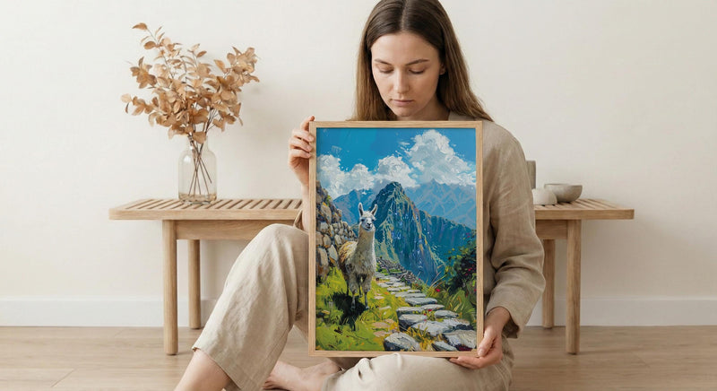 Machu Picchu Llama, Peru Mountain Decor - Cute Animal Poster