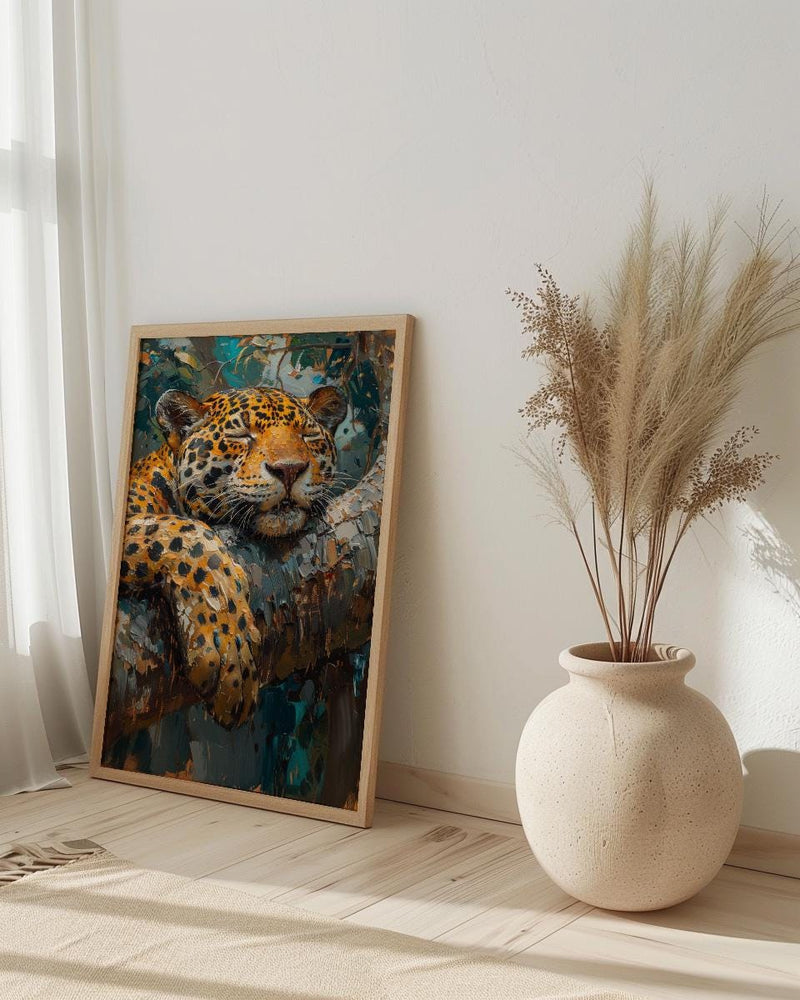 Amazon Jaguar Animal Wall Art, Exotic Jungle Decor - Golden Summer Sunbeam Nature Landscape