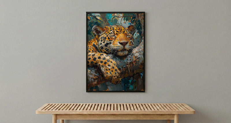 Amazon Jaguar Animal Wall Art, Exotic Jungle Decor - Golden Summer Sunbeam Nature Landscape