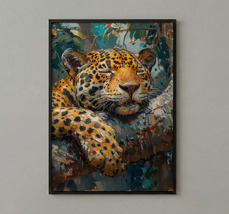 Amazon Jaguar Animal Wall Art, Exotic Jungle Decor - Golden Summer Sunbeam Nature Landscape