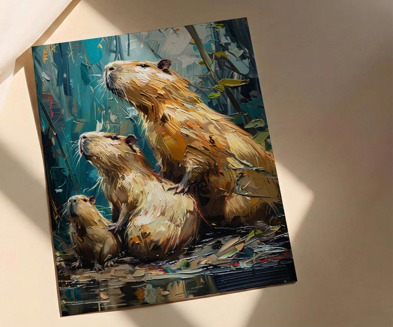 Capybara Art Print, Venezuela Nature Decor - Cute Animal Family