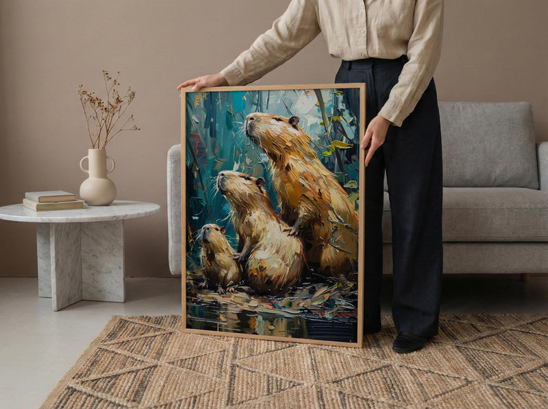Capybara Art Print, Venezuela Nature Decor - Cute Animal Family