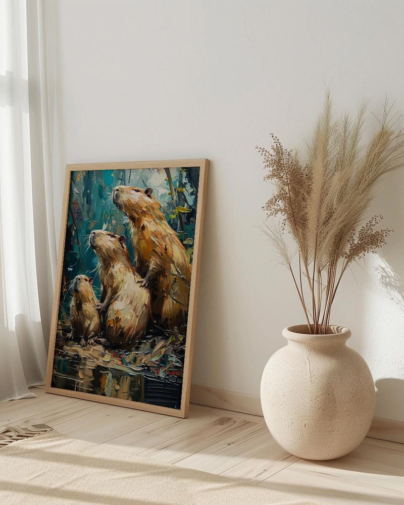 Capybara Art Print, Venezuela Nature Decor - Cute Animal Family