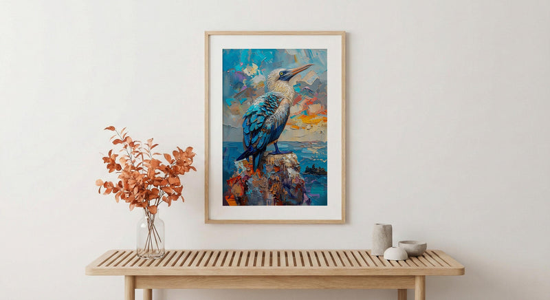 Blue Footed Booby Wall Art, Galapagos Animal Decor - Ocean Bird Print