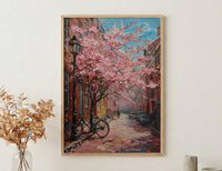Boston Beacon Hill Art Print, Pink Magnolia Decor - Spring Poster