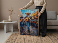 Mexico Mariachi Art Print, Sunny Plaza Decor - Traditional Band