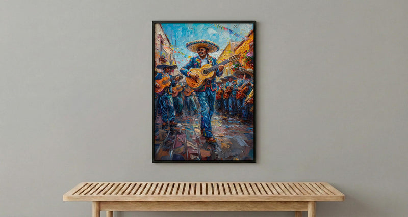 Mexico Mariachi Art Print, Sunny Plaza Decor - Traditional Band