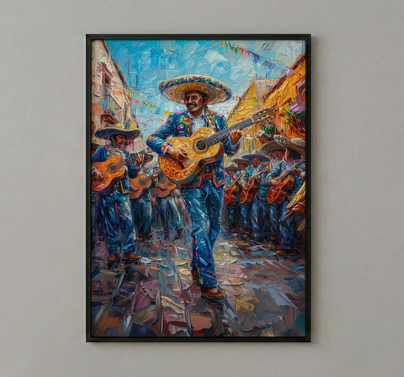 Mexico Mariachi Art Print, Sunny Plaza Decor - Traditional Band