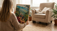 Colombia Coffee Art, Red Cherry Decor - Green Hill Landscape