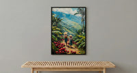 Colombia Coffee Art, Red Cherry Decor - Green Hill Landscape