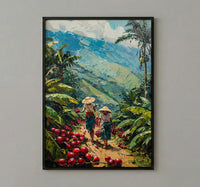 Colombia Coffee Art, Red Cherry Decor - Green Hill Landscape