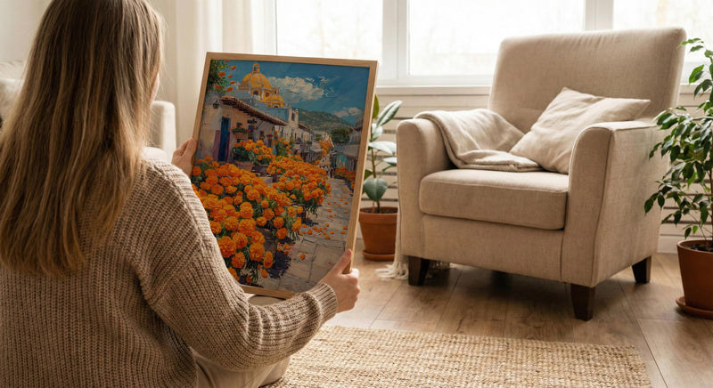 Oaxaca Flower Market Art Print, Orange Marigold Decor - Mexico Street
