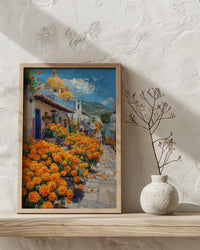 Oaxaca Flower Market Art Print, Orange Marigold Decor - Mexico Street