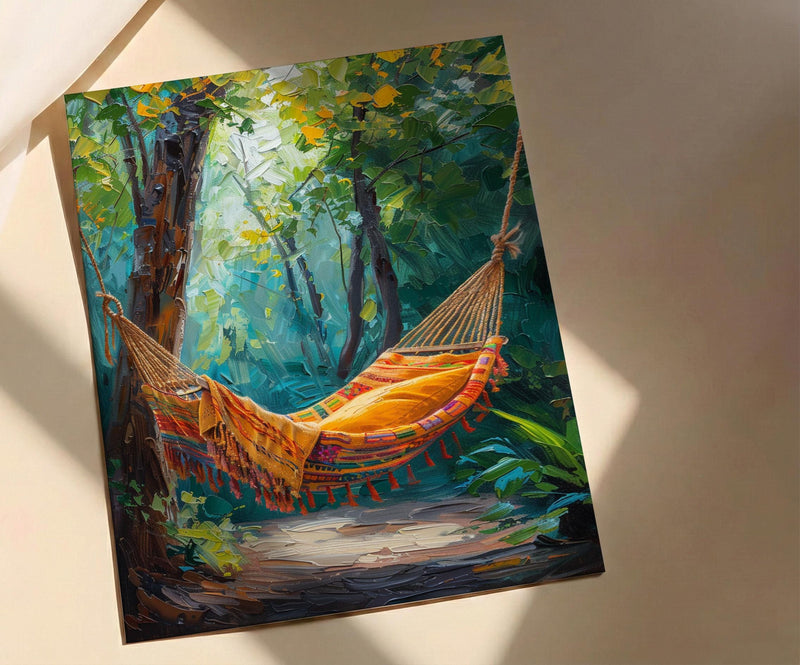 Costa Rica Hammock Art Print, Tropical Jungle Wall Decor - Summer Nature