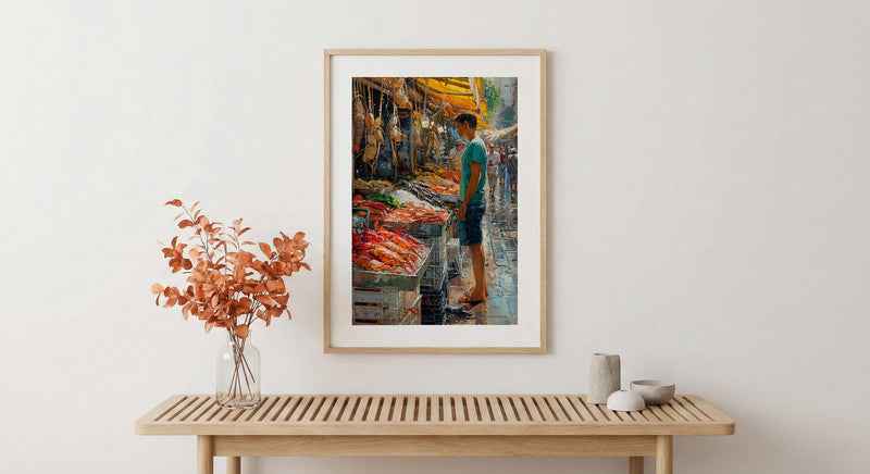 Santiago Market Art Print, Chile Seafood Decor - Vibrant Summer