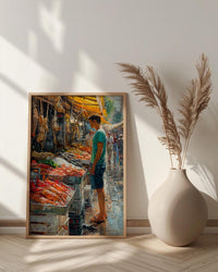 Santiago Market Art Print, Chile Seafood Decor - Vibrant Summer