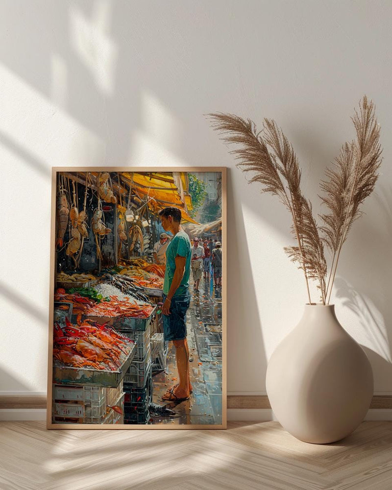 Santiago Market Art Print, Chile Seafood Decor - Vibrant Summer