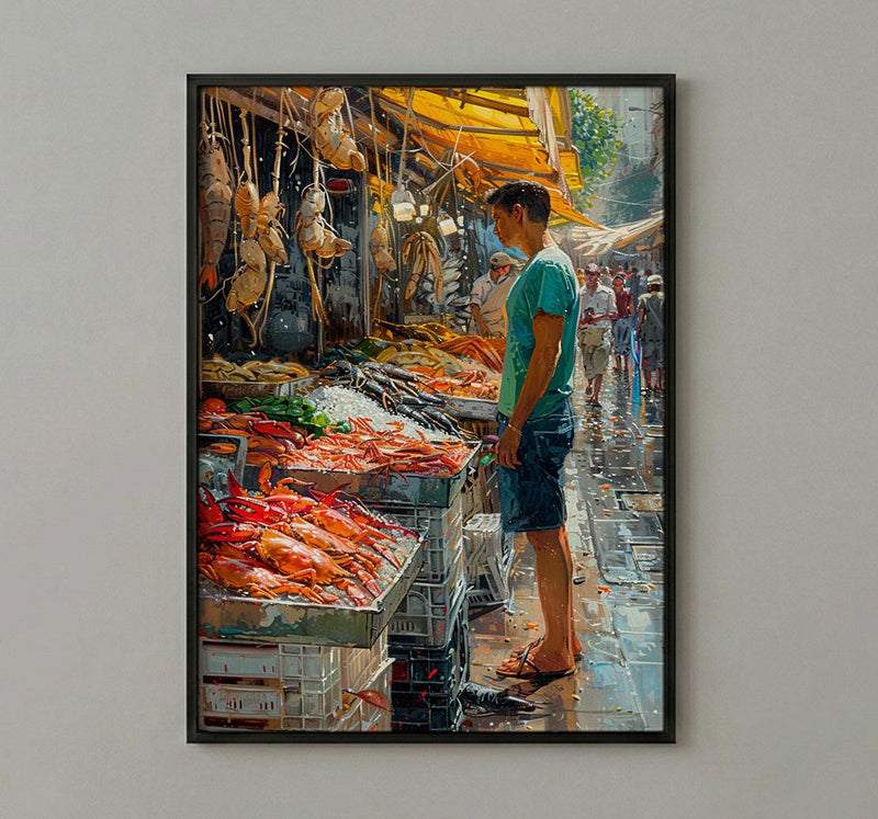 Santiago Market Art Print, Chile Seafood Decor - Vibrant Summer