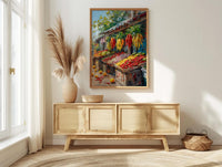 Lima Peru Market Art Print, Red Aji Pepper Decor - Vibrant Food Stall