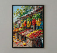 Lima Peru Market Art Print, Red Aji Pepper Decor - Vibrant Food Stall