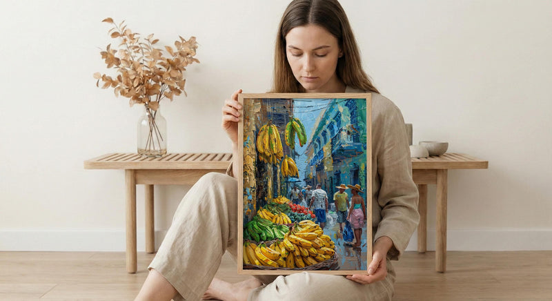 Cartagena Market Art, Green Plantain Decor - Colombia Wall Print