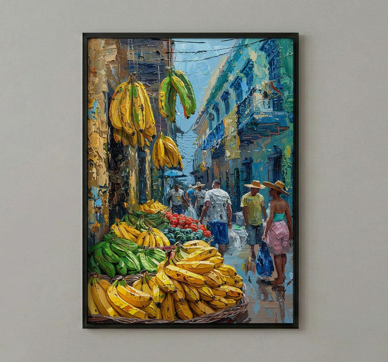 Cartagena Market Art, Green Plantain Decor - Colombia Wall Print