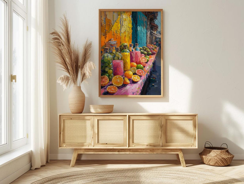 Bolivia Market Art Print, Tropical Juice Decor - Colorful Fruit Stall
