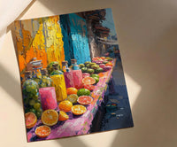 Bolivia Market Art Print, Tropical Juice Decor - Colorful Fruit Stall