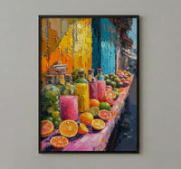 Bolivia Market Art Print, Tropical Juice Decor - Colorful Fruit Stall