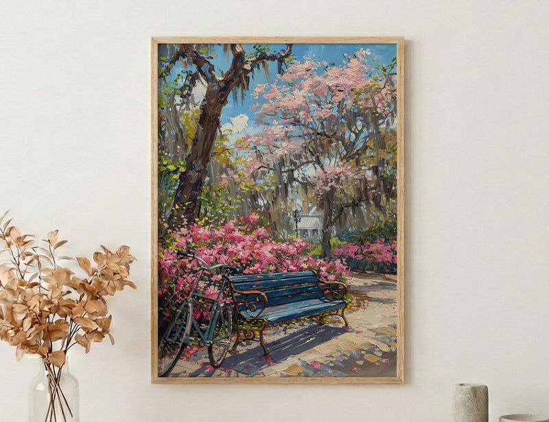 Savannah Spring Poster, Georgia Travel Decor - Azalea Flower Art