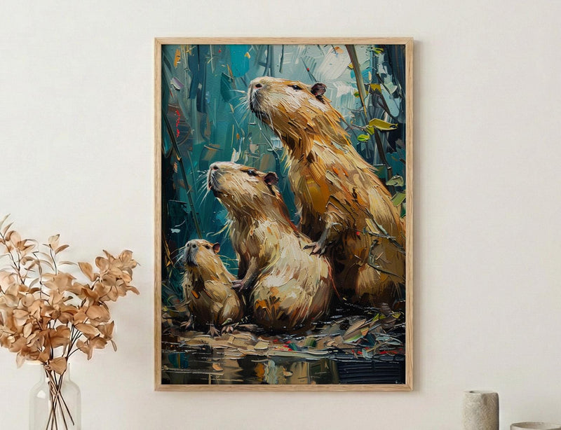 Capybara Art Print, Venezuela Nature Decor - Cute Animal Family