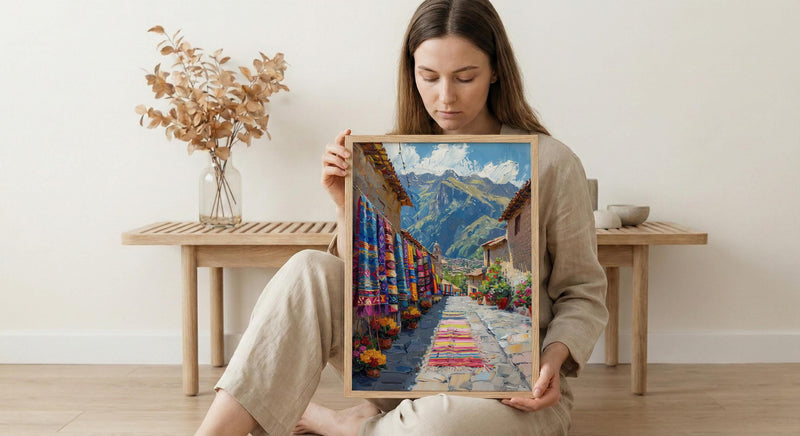 Pisac Market Art Print, Andean Textile Decor - Peru Summer Wall Art