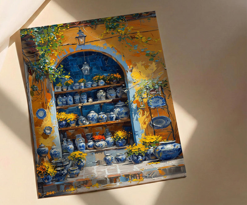 Mexico City Artisan Art Print, Talavera Pottery Decor - Summer Market