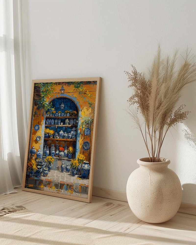 Mexico City Artisan Art Print, Talavera Pottery Decor - Summer Market