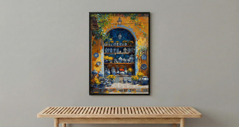 Mexico City Artisan Art Print, Talavera Pottery Decor - Summer Market