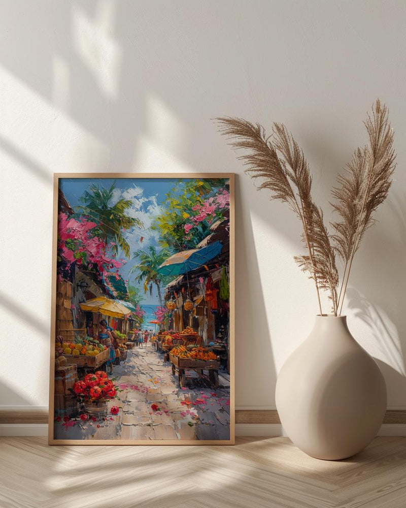 Costa Rica Market Art Print, Wooden Oxcart Decor - Artisan Summer
