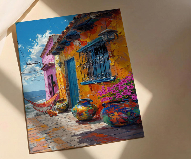 Nicaragua Market Art Print, Colorful Hammock Decor - Rustic Craft