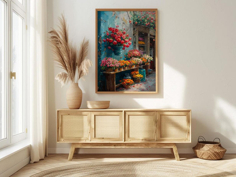 Mexico Flower Market, Red Rose Art Print - Orange Marigold Decor