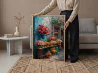 Mexico Flower Market, Red Rose Art Print - Orange Marigold Decor