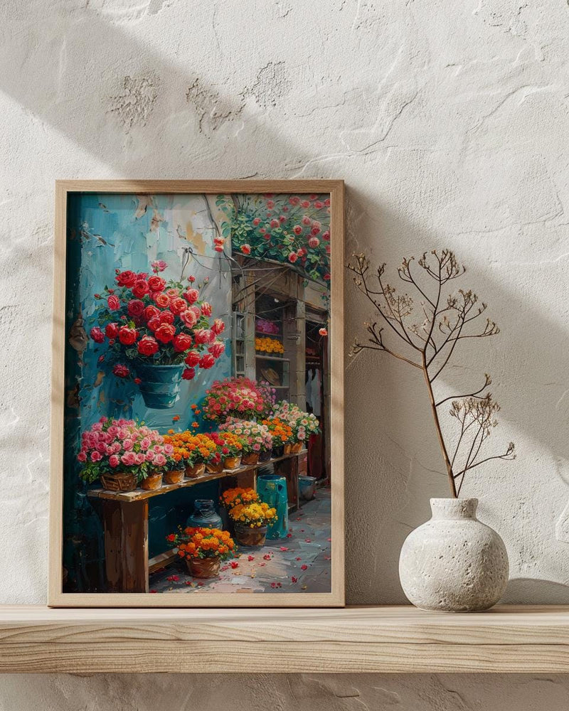 Mexico Flower Market, Red Rose Art Print - Orange Marigold Decor