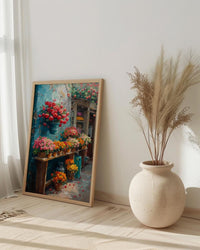 Mexico Flower Market, Red Rose Art Print - Orange Marigold Decor