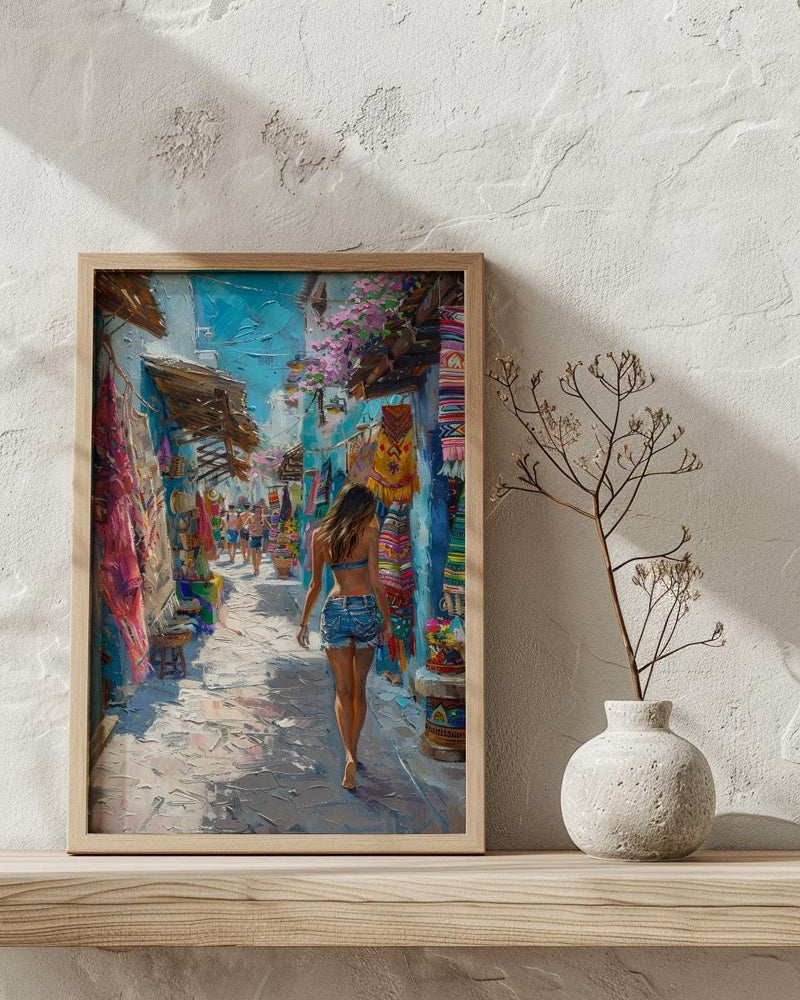Cancun Market Poster, Mexico Souvenir Decor - Colorful Blanket Art