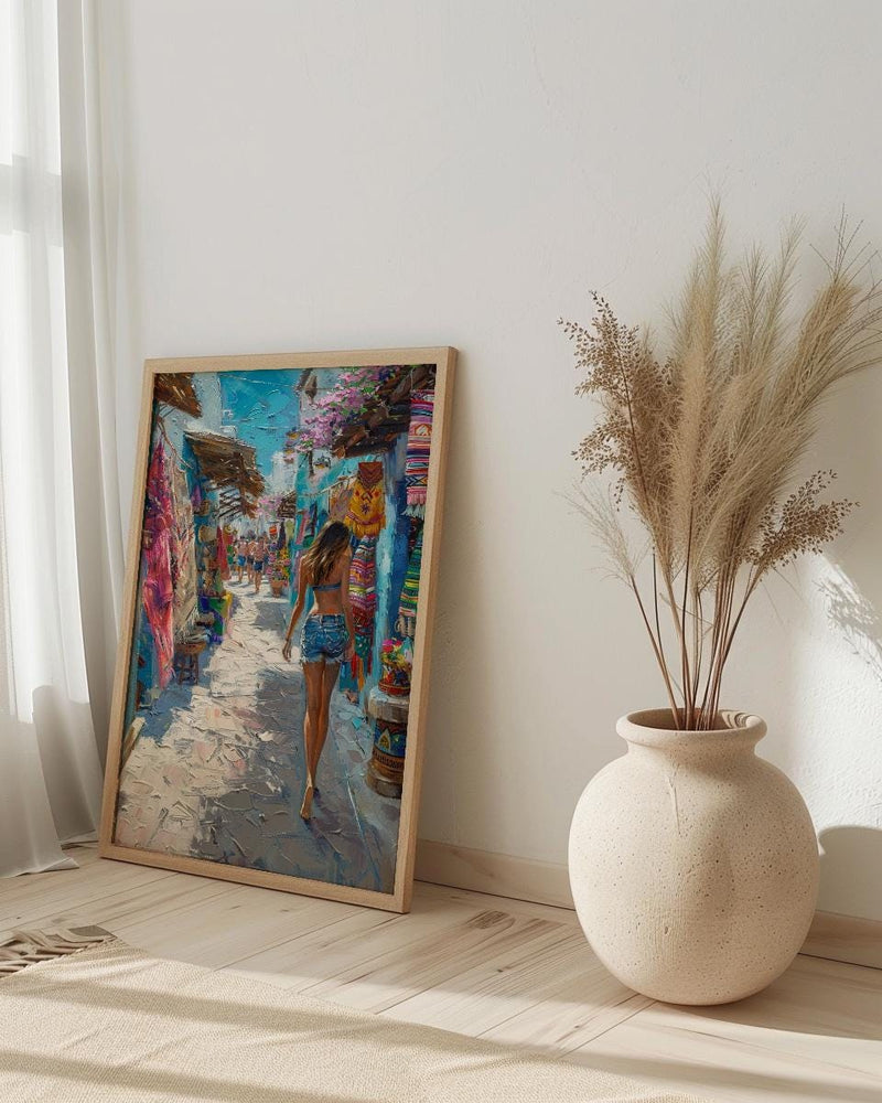 Cancun Market Poster, Mexico Souvenir Decor - Colorful Blanket Art
