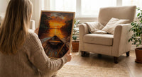 Amazon River Sunset Poster, Tropical Jungle Travel Decor - Glowing Orange Summer Water View