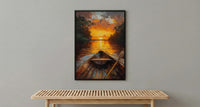 Amazon River Sunset Poster, Tropical Jungle Travel Decor - Glowing Orange Summer Water View