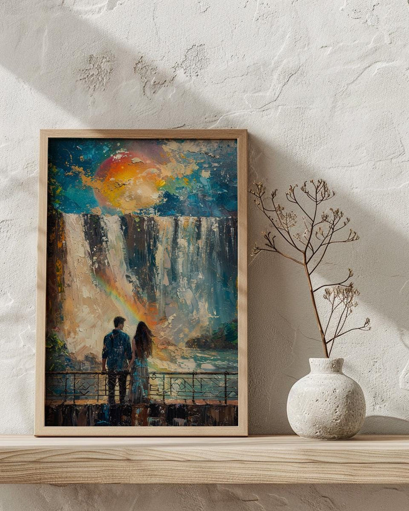 Iguazu Waterfall Nature Art Print, Brazil Jungle Decor - Bright Summer Rainbow Mist Scene