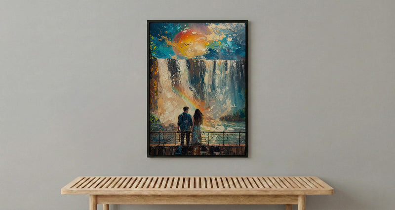 Iguazu Waterfall Nature Art Print, Brazil Jungle Decor - Bright Summer Rainbow Mist Scene