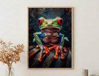 Exotic Tree Frog Art Print, Tropical Nature Decor - Green Palm Leaf Summer Rain